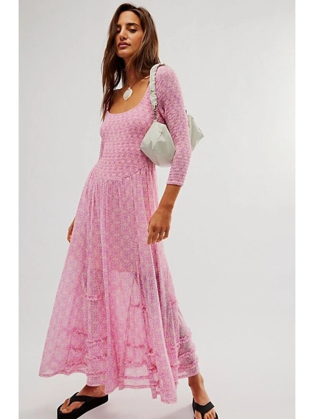 Free People Pink Floral Scoop-Neck Maxi Dress